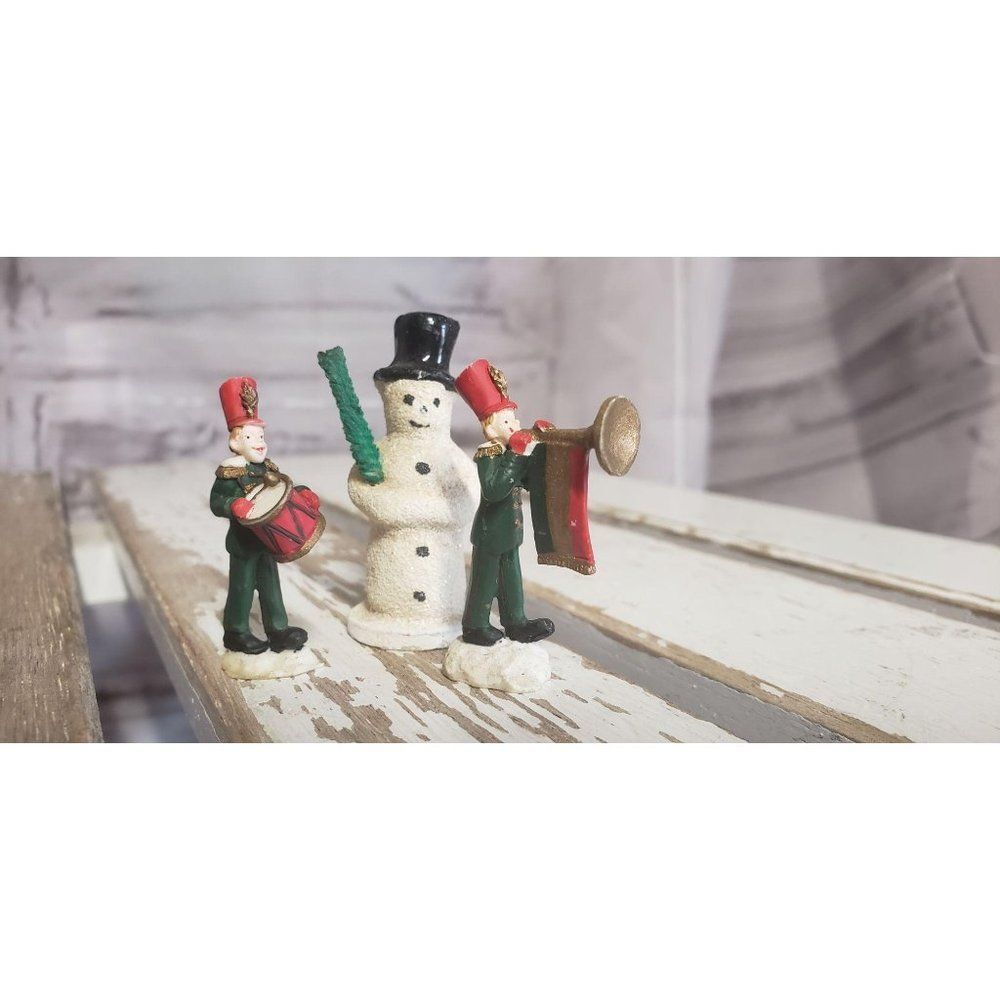 Snowman Trumpet & Drum Player Figurine Set of 3 Ch